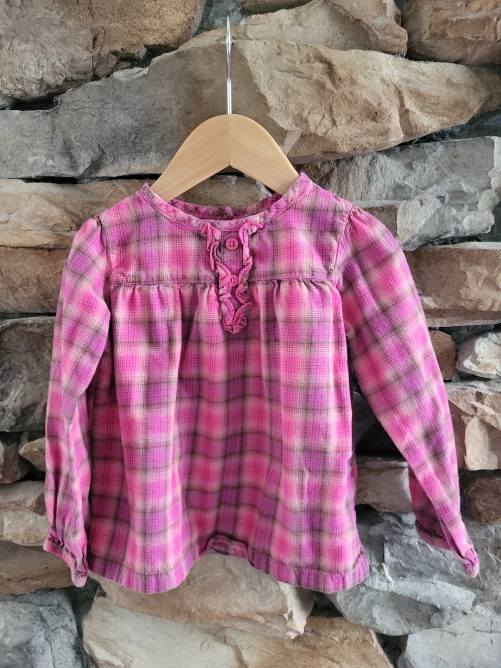 Carter's Pink Plaid Ruffle-Front Long Sleeve Top